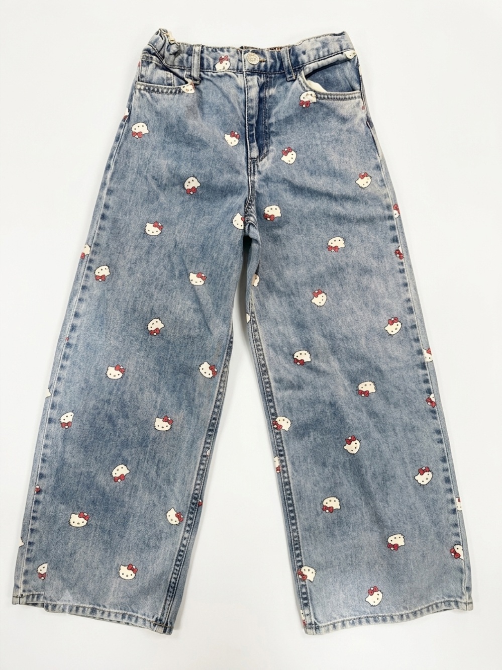 NWOT H&M Hello Kitty Girls Wide Leg Denim Jeans Size 7